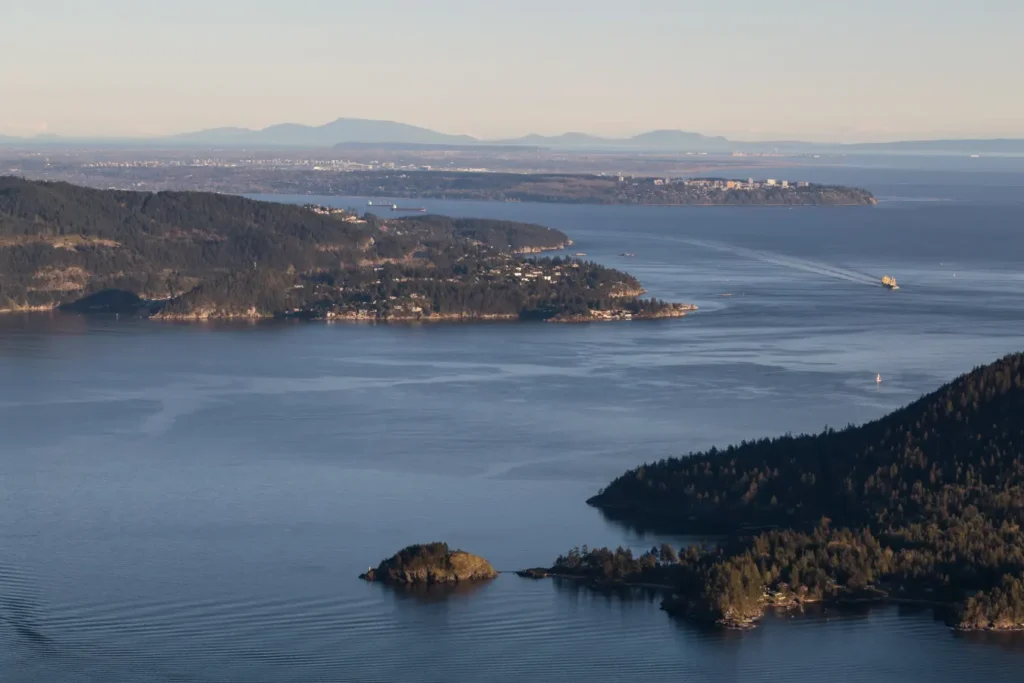 Scenic San Juan Islands aerial views during advanced cross country flight training from Arlington WA