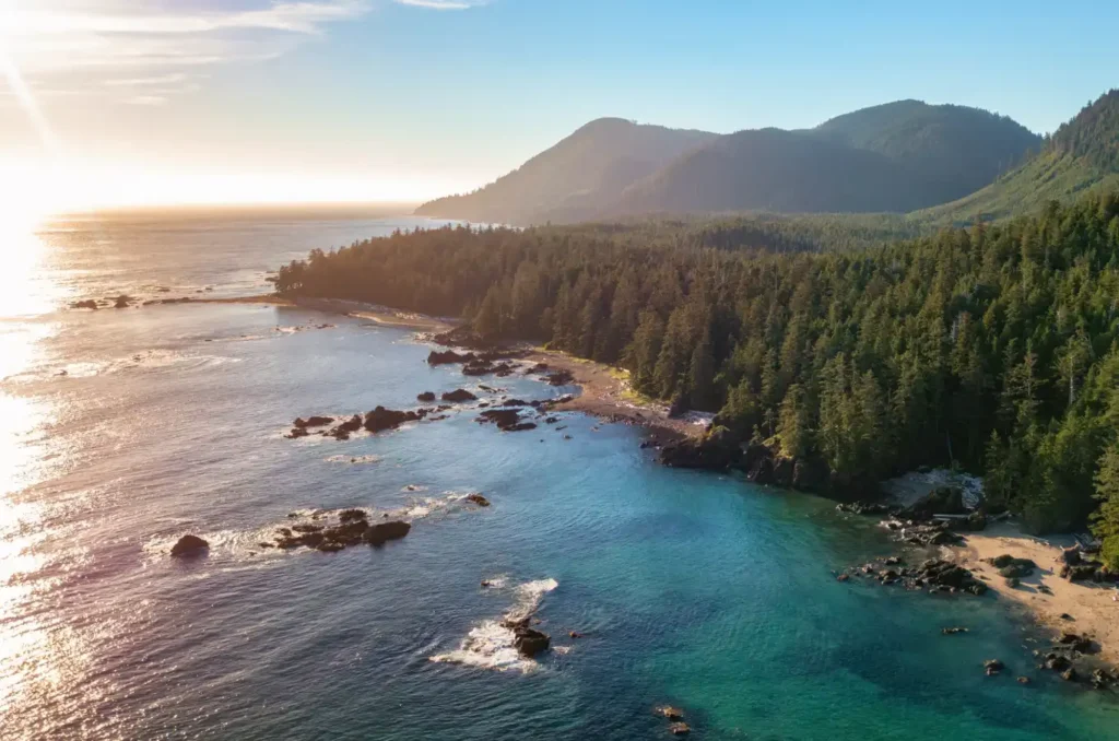 Scenic Washington coastline aerial views during advanced flight training course